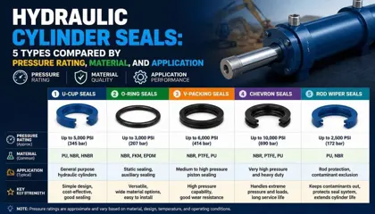 Hydraulic Cylinder Seals: 5 Types Compared by Pressure Rating, Material, and Application
