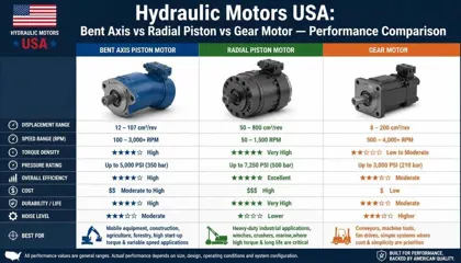 Hydraulic Motors USA: Bent Axis vs Radial Piston vs Gear Motor — Performance Comparison